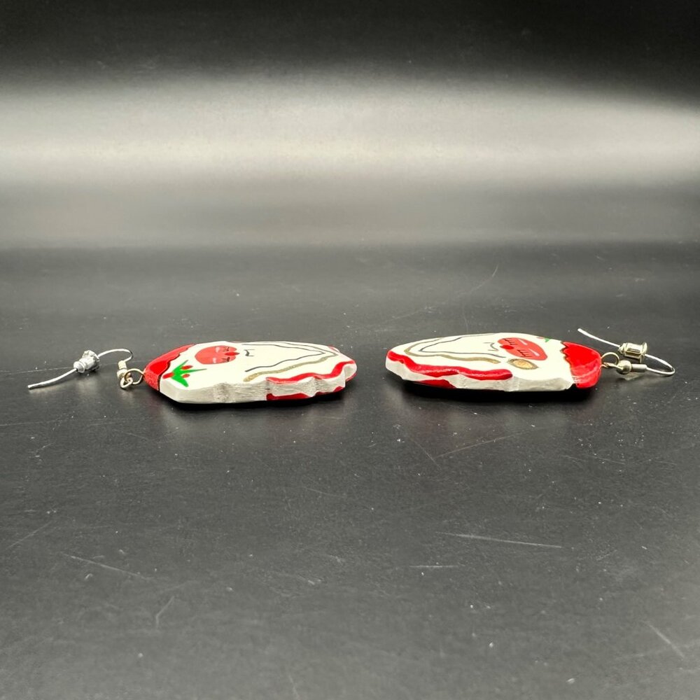 Santa Claus Dangle Earrings Christmas Hand Painted Wooden Kitschy Handmade Red - Picture 3 of 6